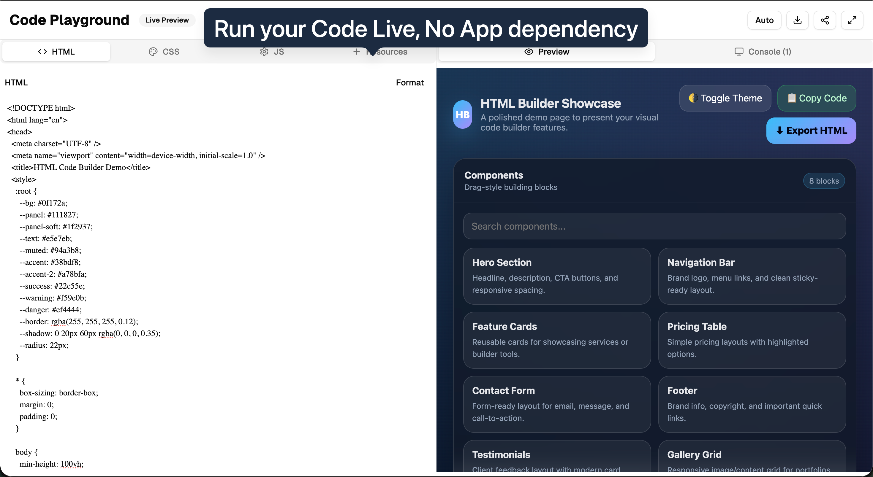 HTML & code builder