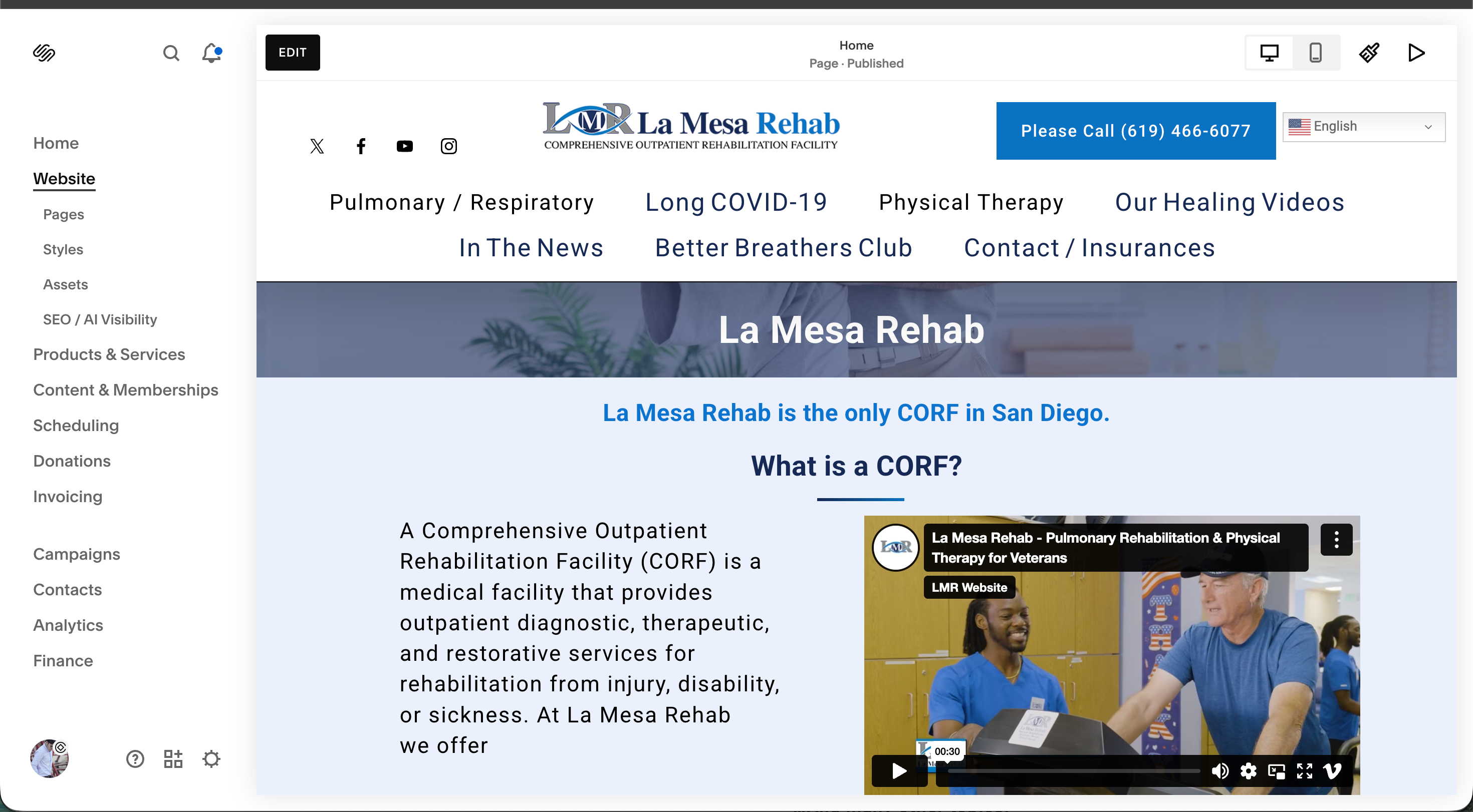 La Mesa Rehab Squarespace Website — screenshot 1