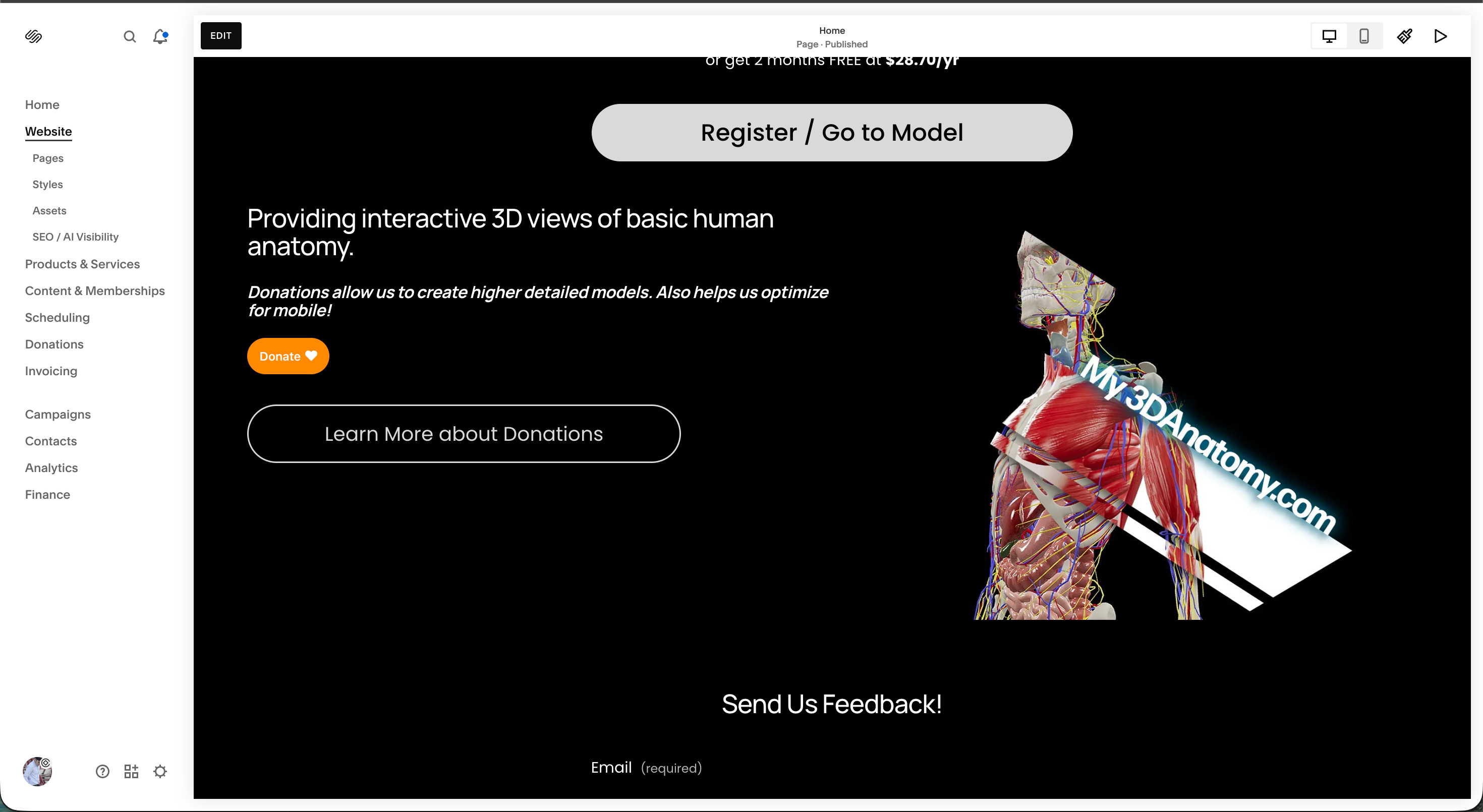 My3DAnatomy Squarespace Website — screenshot 1